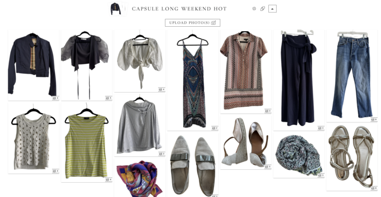 Travel capsule wardrobe that can fit in carry on suitcase for a long weekend trip that is hot weather